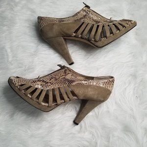 VANELI Faux Snakeskin & Suede Zipper Heels, 9.5